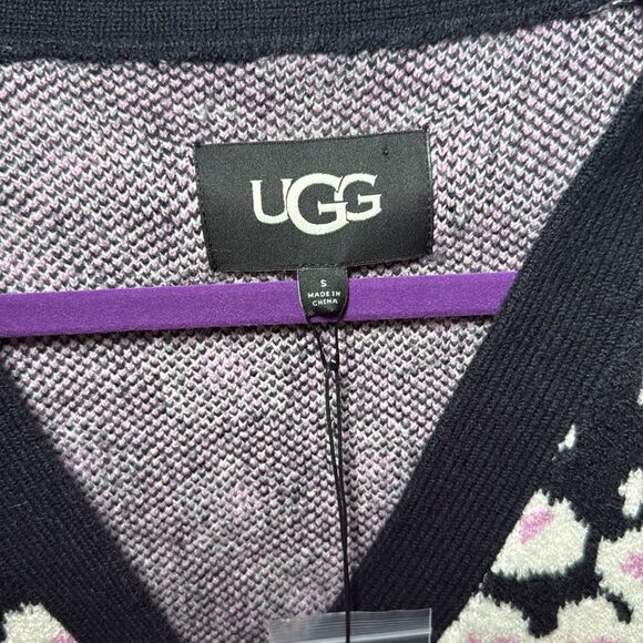 NWT-UGG-Shaina Cardigan- BLACK HIBISCINA-black/white/pink- Size Small - Picture 7 of 12